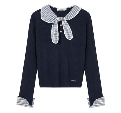 Contrast Plaid Panel Knit Sweater