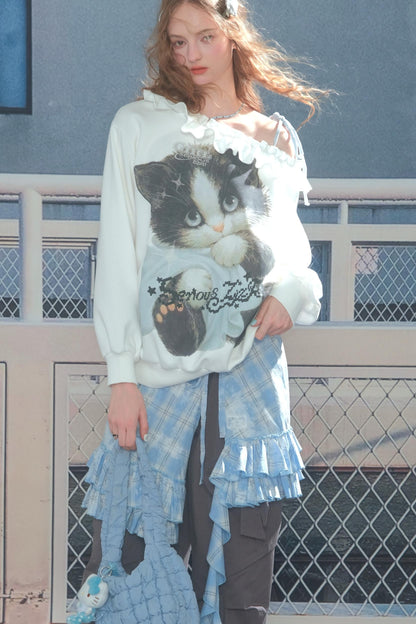Cat Print Lazy Style Sweatshirt