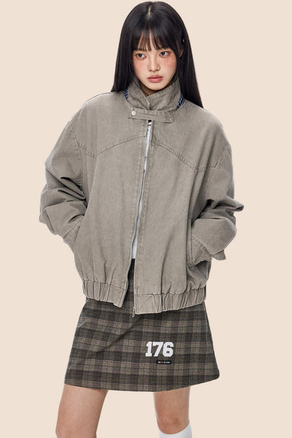 Vintage Zippered Basic Fall Jacket