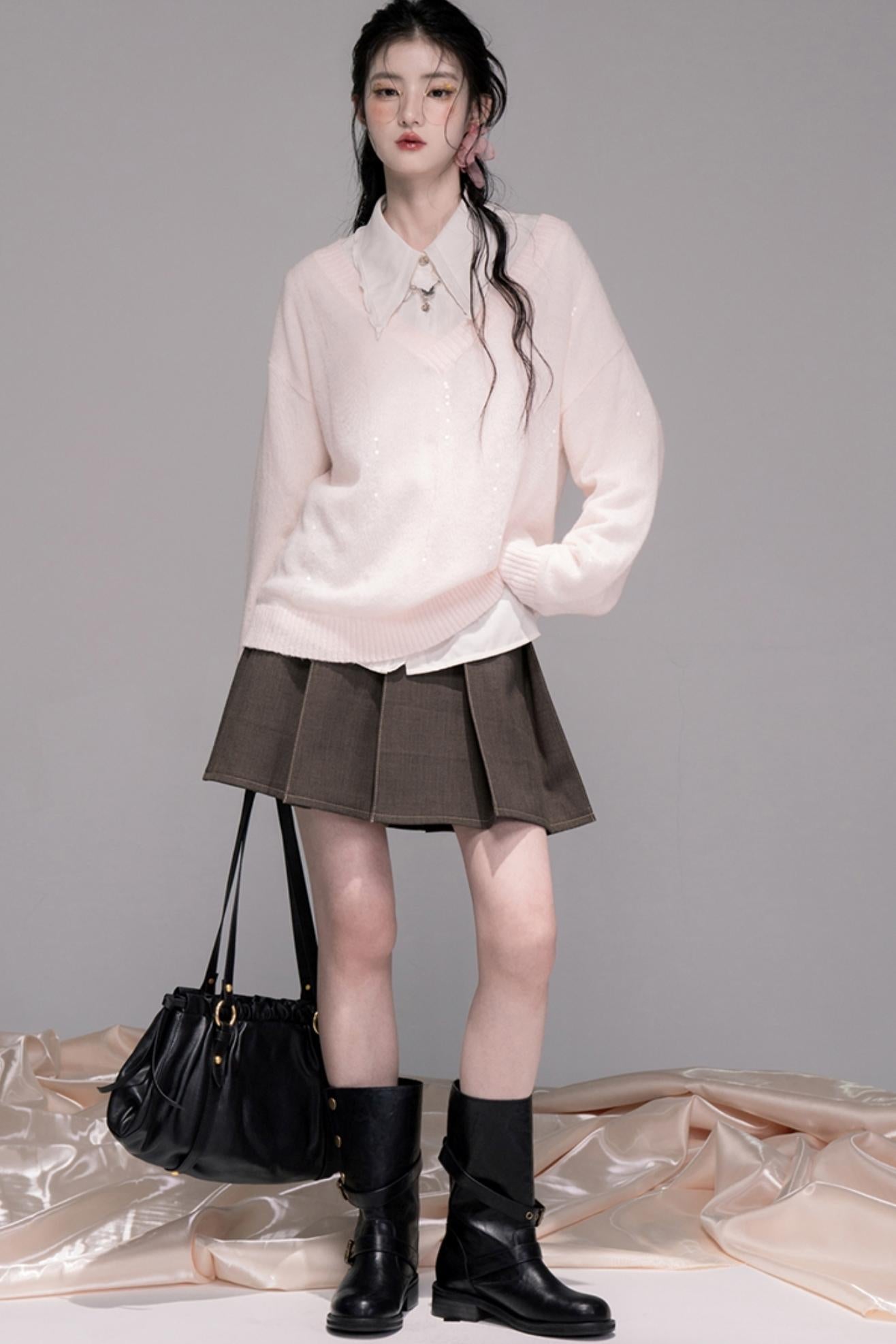 Star Pink V-Collar Sweater