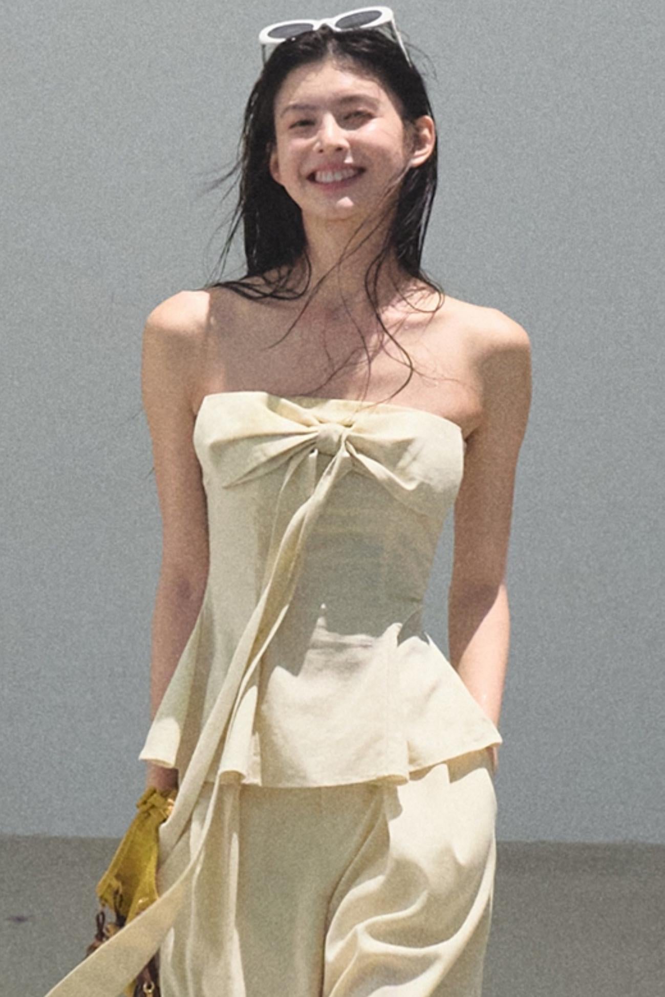 Eternal River Bandeau Top Wide-Leg Trousers Set-Up