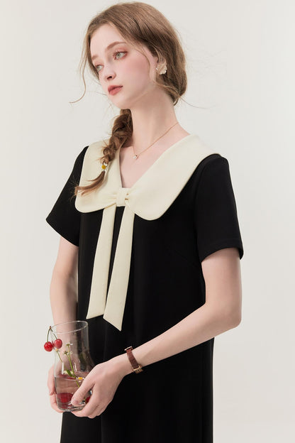 Retro Color Block Doll Collar Dress