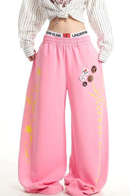 Vintage Monogram Print Wide-Leg Pants