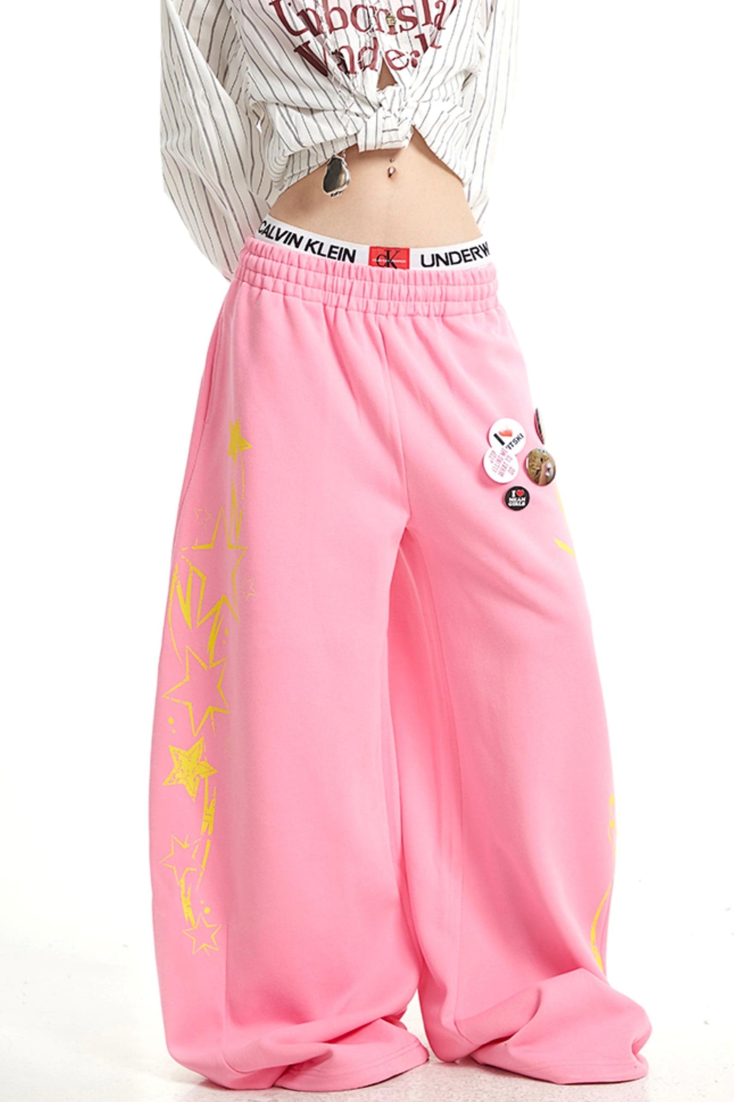 Vintage Monogram Print Wide-Leg Pants