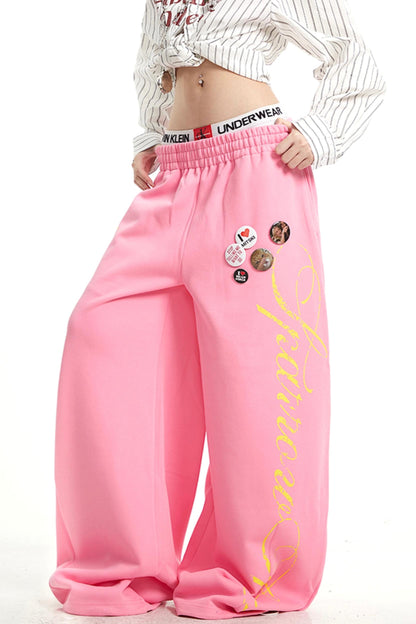 Vintage Monogram Print Wide-Leg Pants