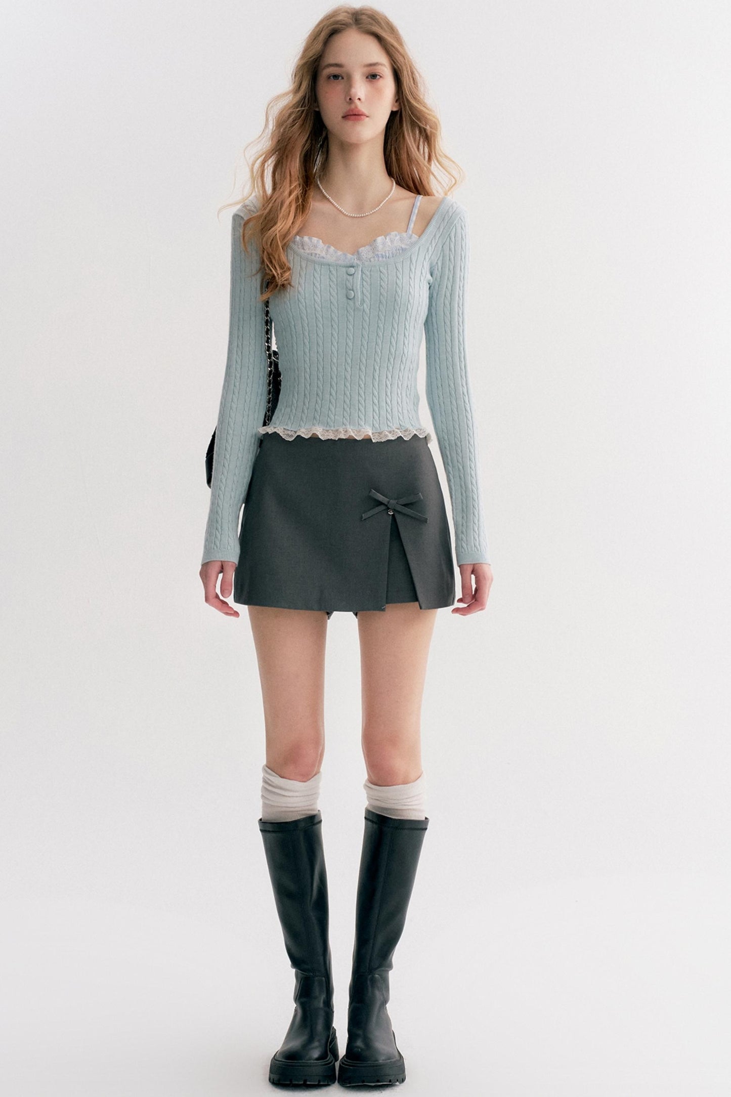 Romantic Plaid Cable Knit Sweater