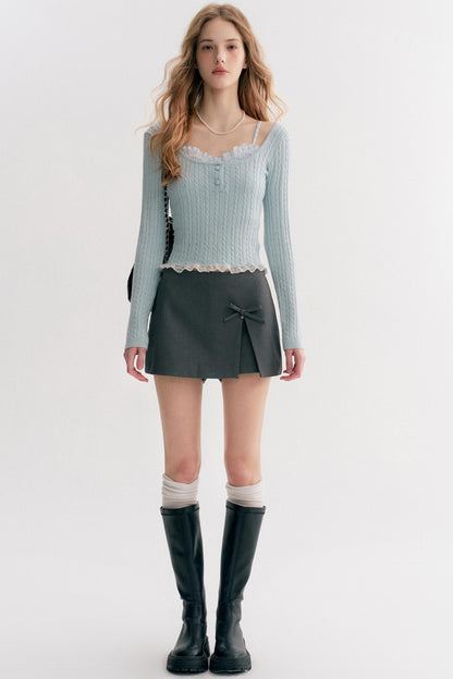 Romantic Plaid Cable Knit Sweater