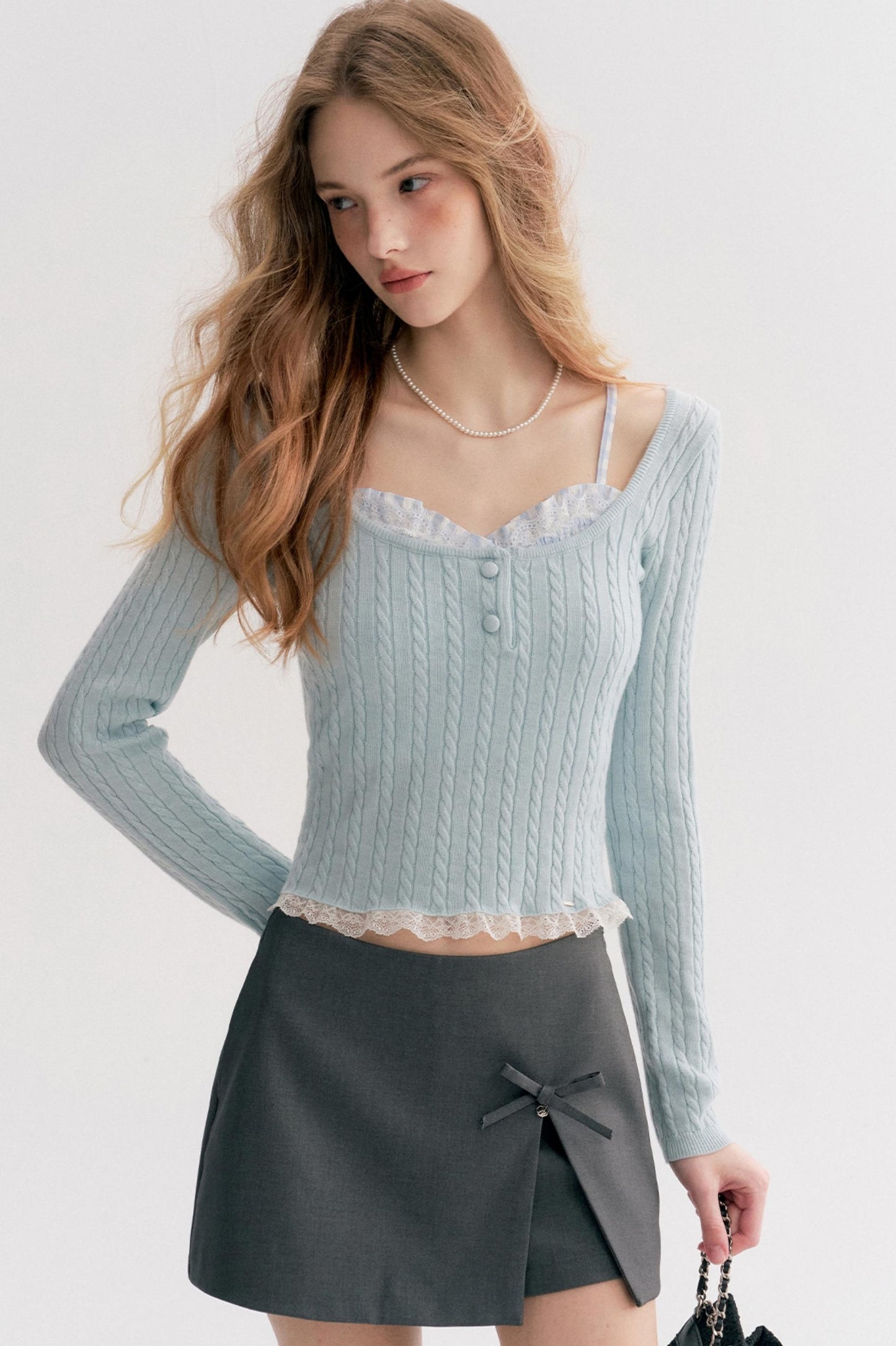 Romantic Plaid Cable Knit Sweater