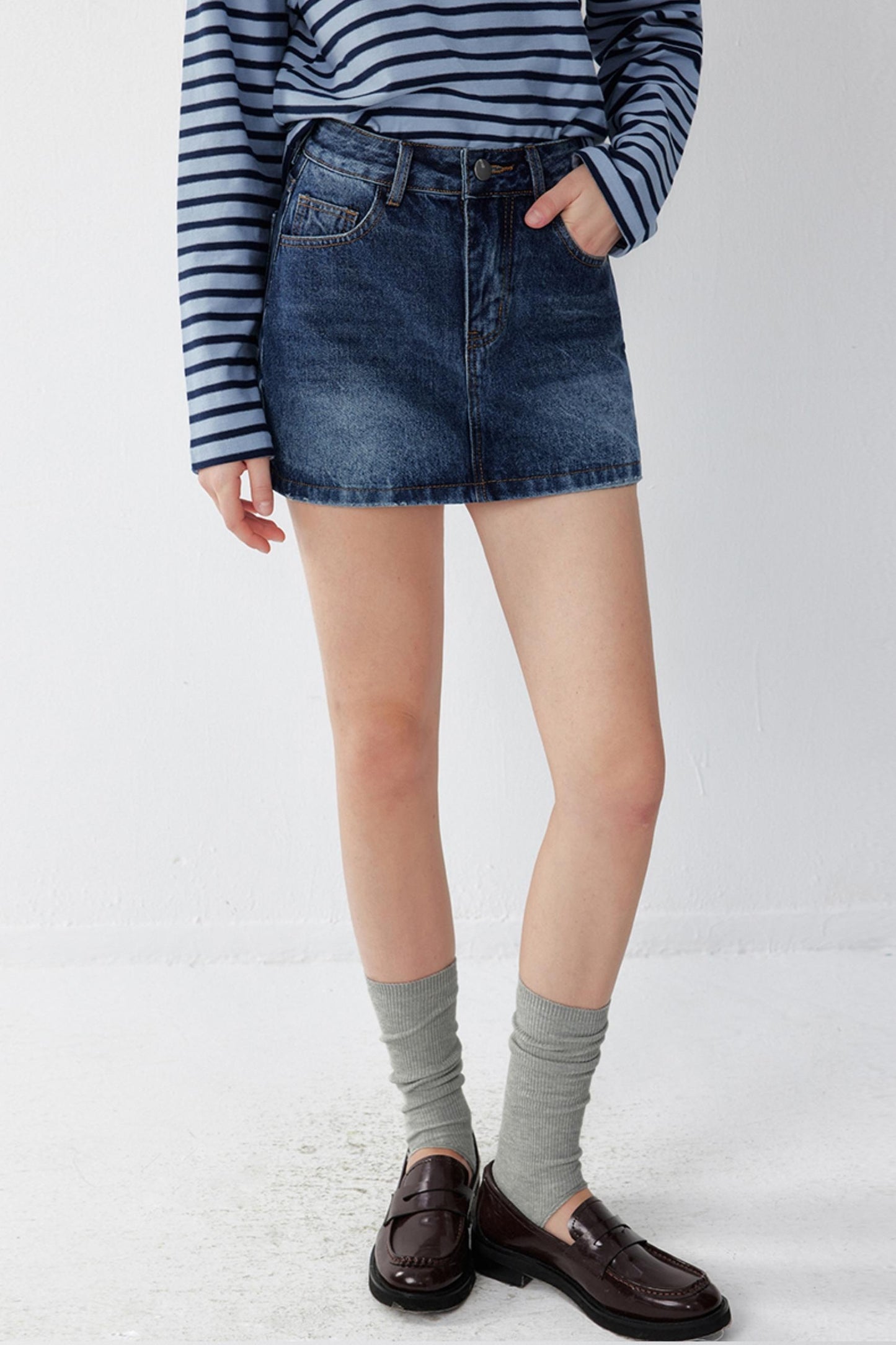 Demin Blue High-Waist Slim Skirt