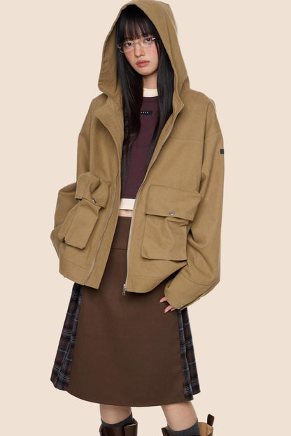 Vintage Fall Hooded Zip Jacket