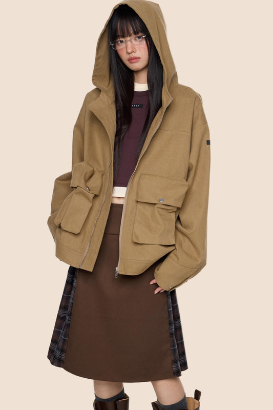 Vintage Fall Hooded Zip Jacket