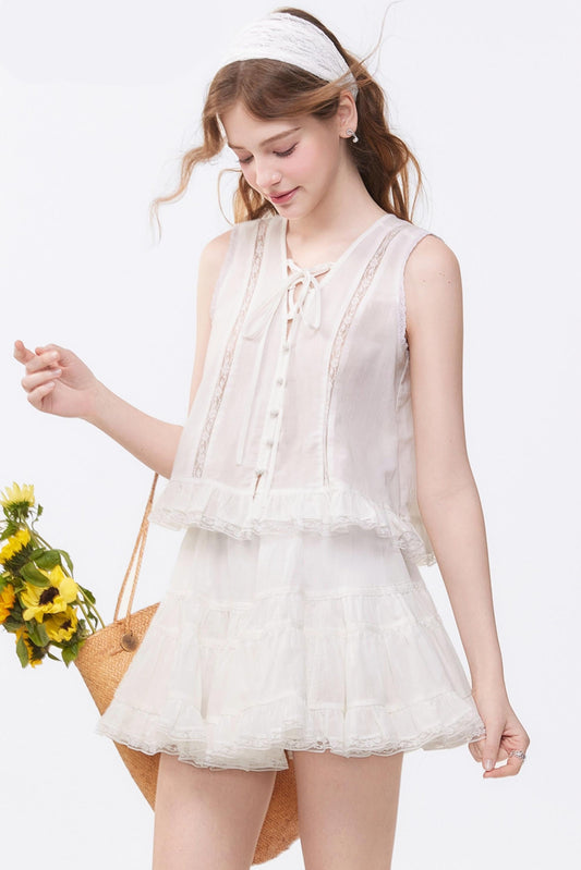 Sleeveless Lace Suit Set-Up