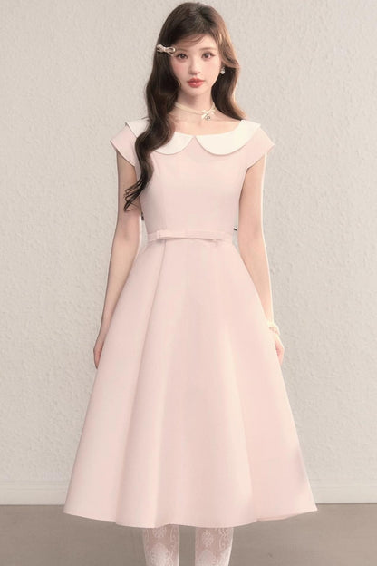 French Temperament Waist Cinched Doll Neck Dress