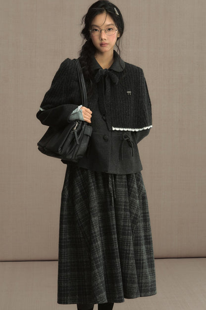 High-Waisted Plaid Woolen A-Line Skirt
