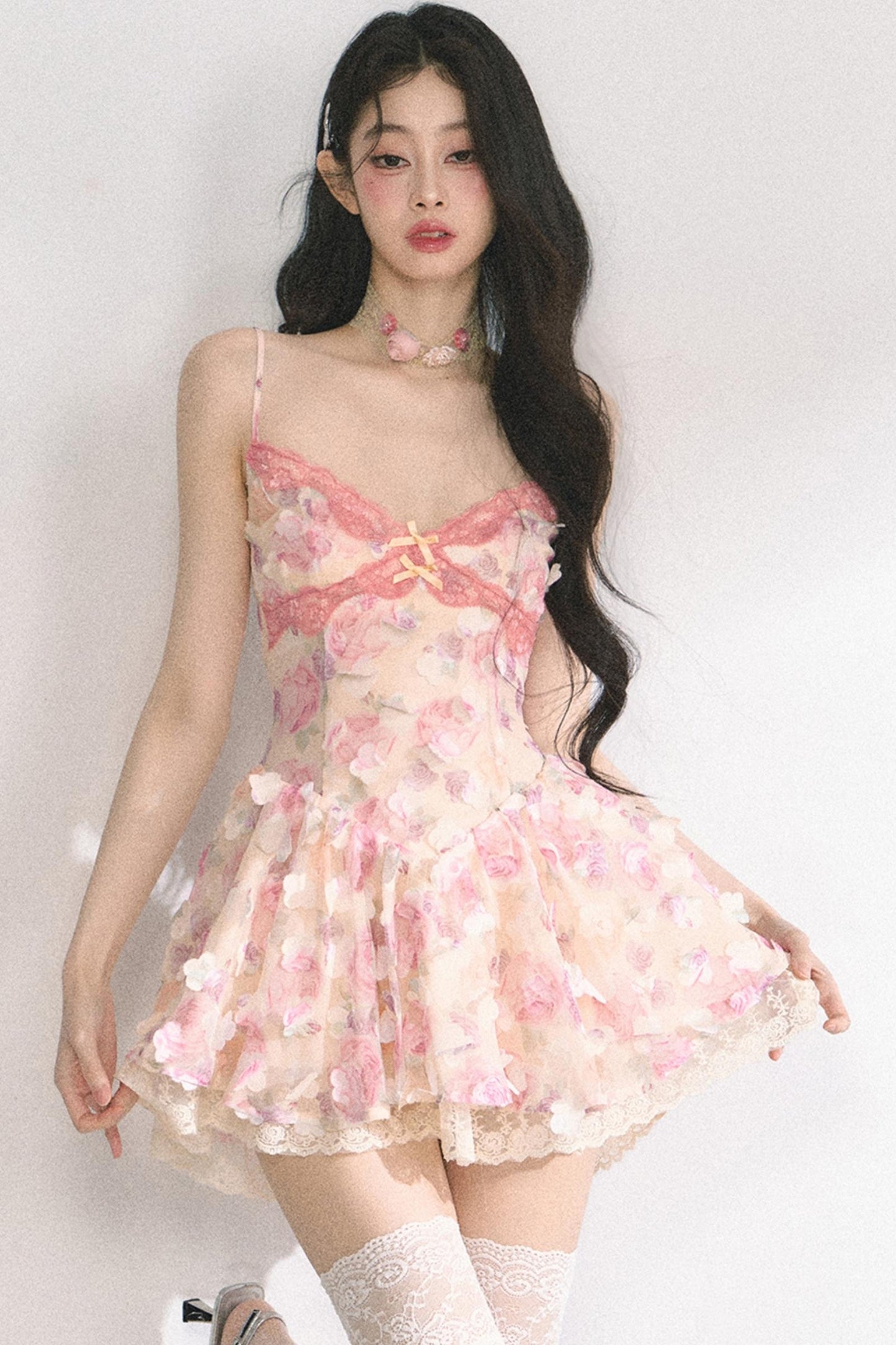 Apricot Lace Halter Dress