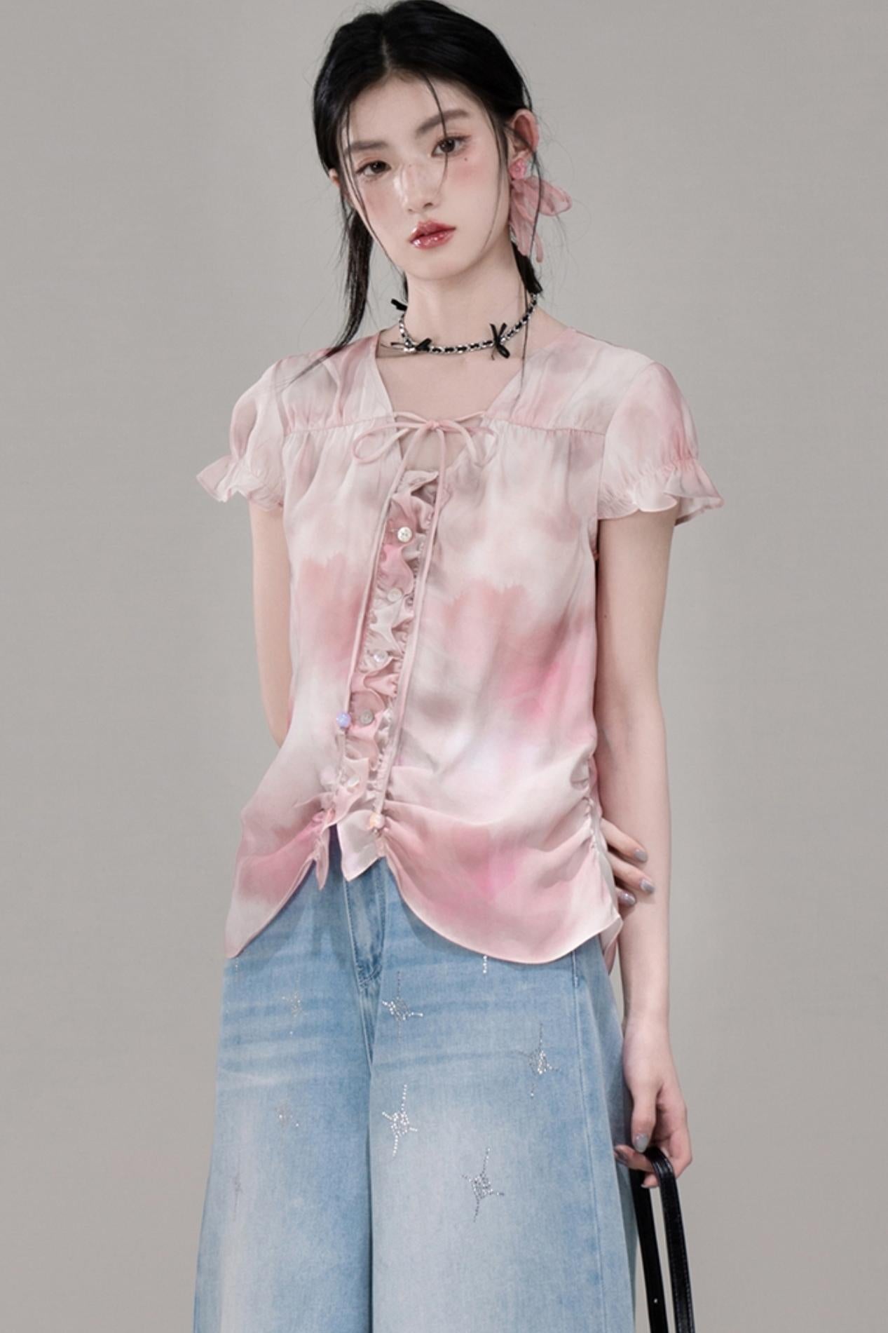 Smoky Haze Bubble Sleeve Top