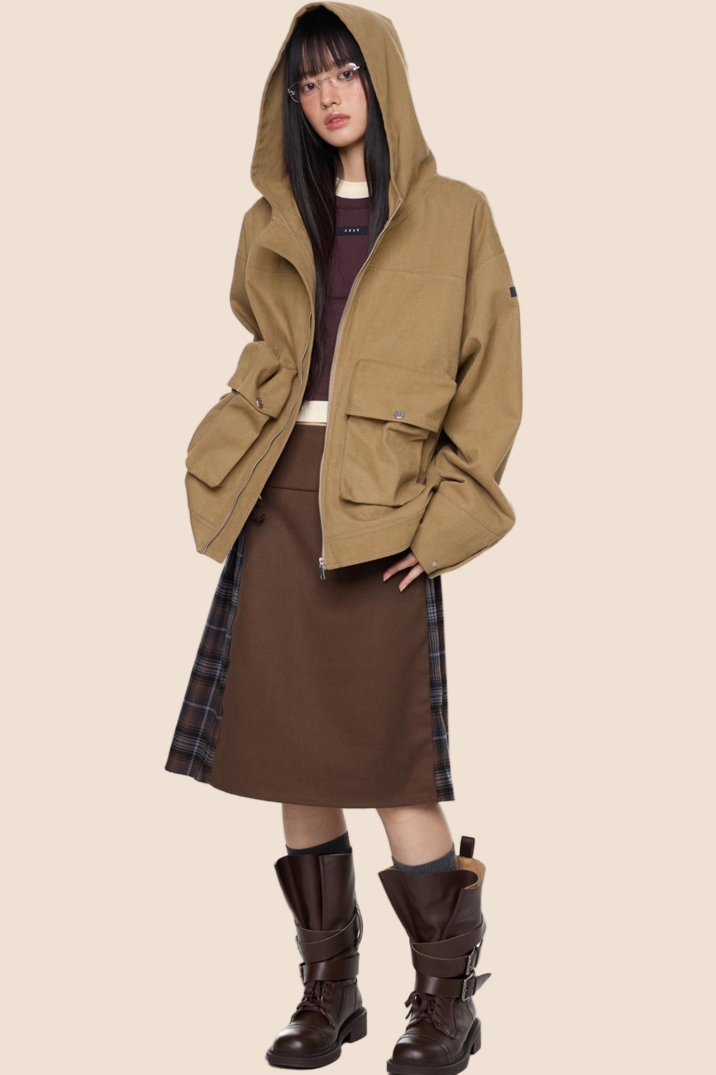 Vintage Fall Hooded Zip Jacket