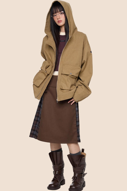 Vintage Fall Hooded Zip Jacket