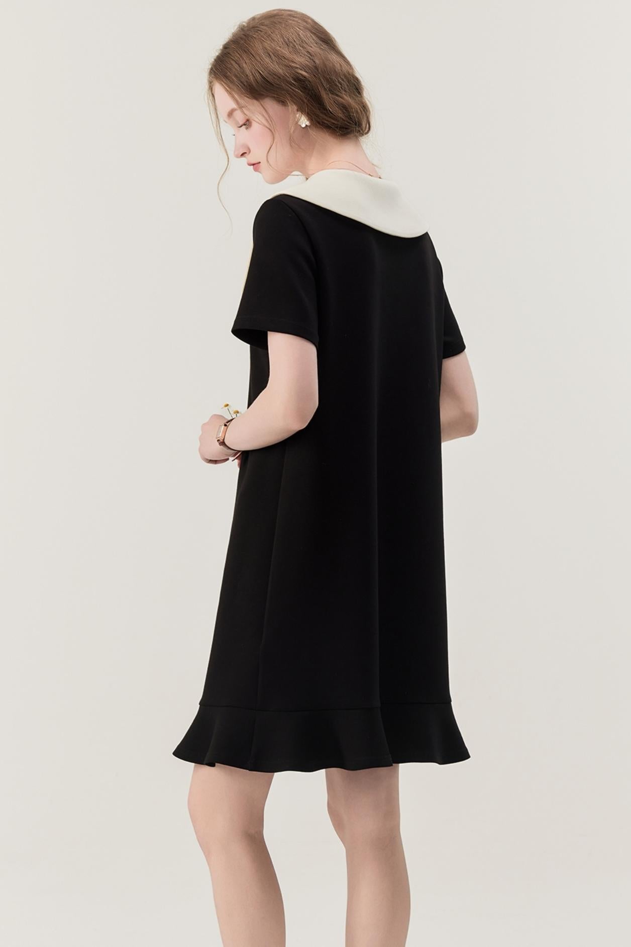 Retro Color Block Doll Collar Dress