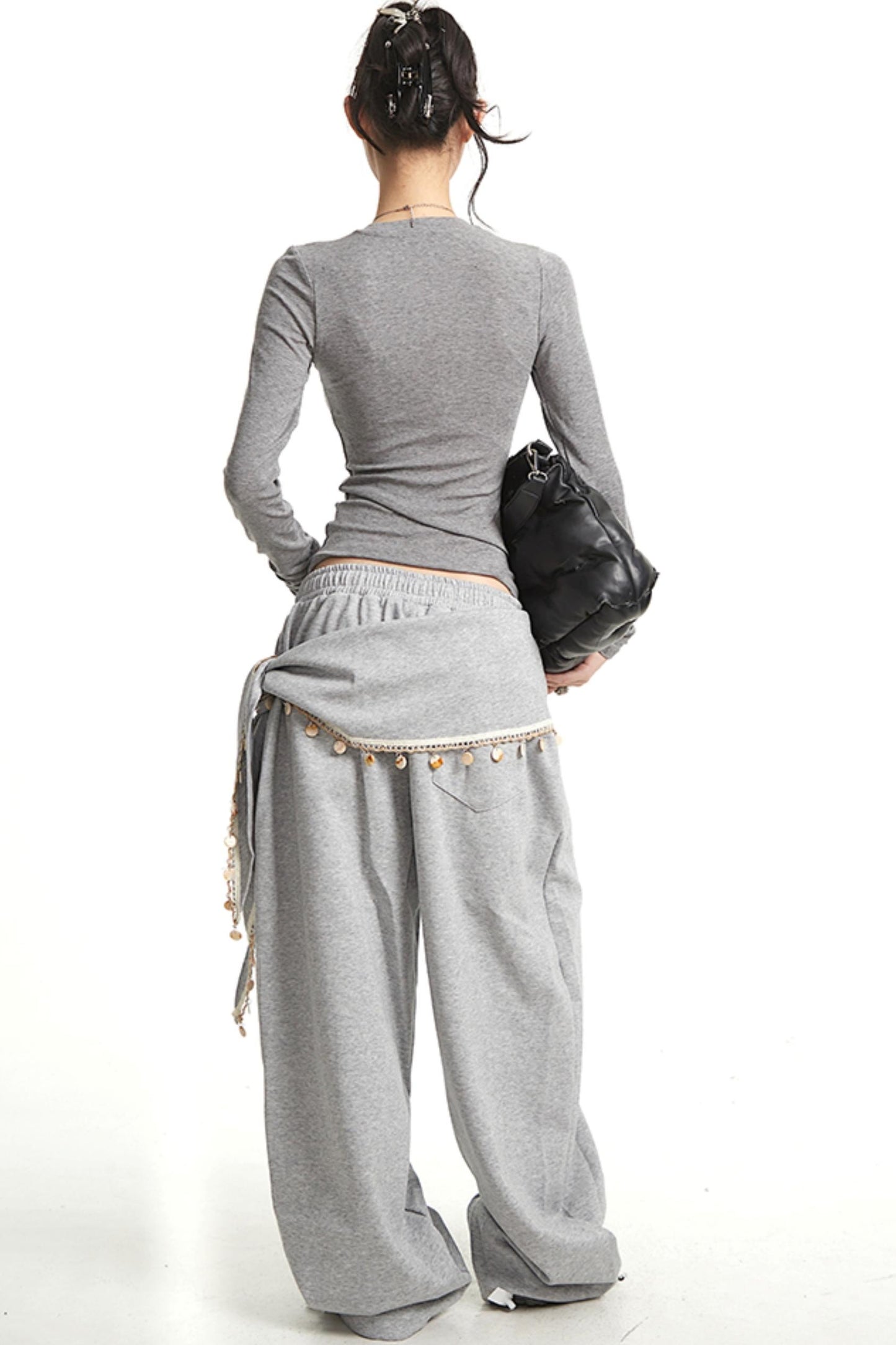 Vintage Grey V-Neck Long Sleeve T-Shirt