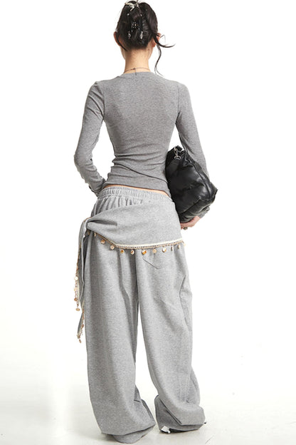 Vintage Grey V-Neck Long Sleeve T-Shirt