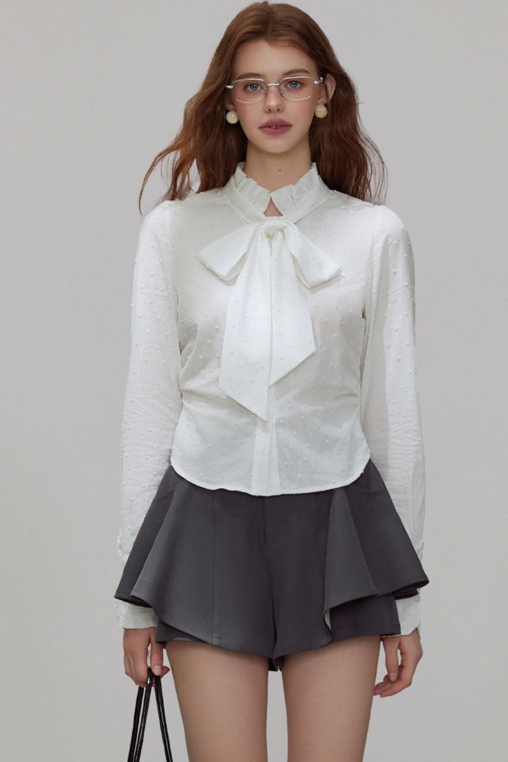 Autumn Texture Bow Strap Shirt