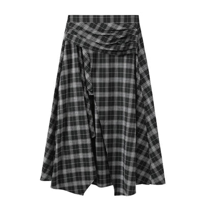 Charm Checkered Skirt & Bow-Knit Set-Up