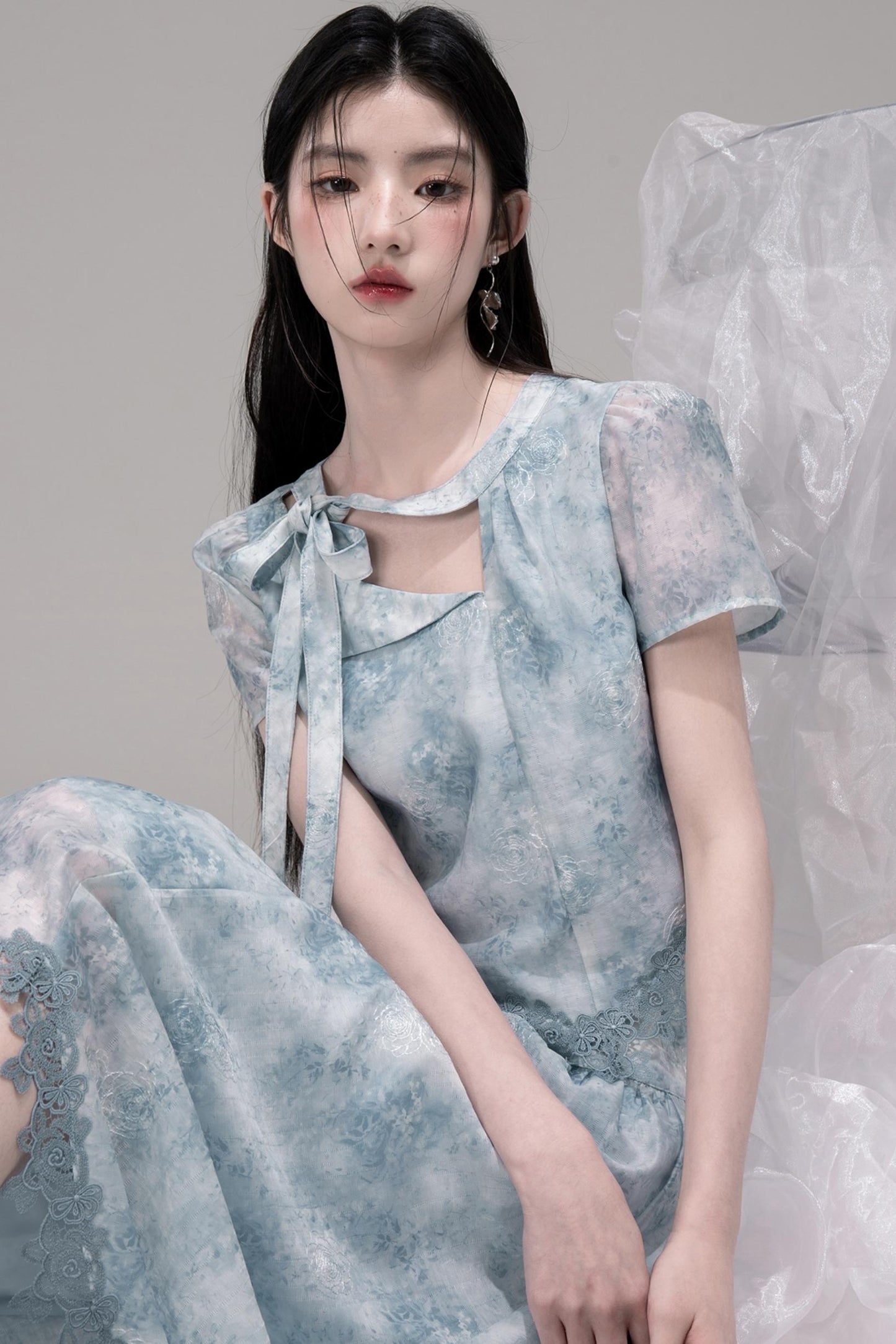 Blue Bow Waist Skirt Set-Up