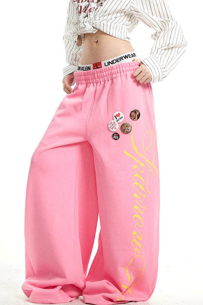 Vintage Monogram Print Wide-Leg Pants