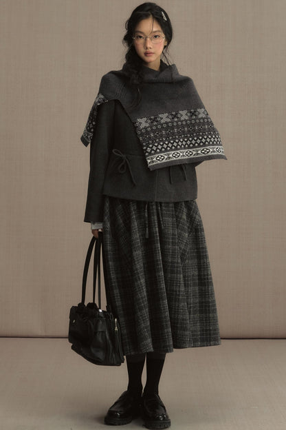 High-Waisted Plaid Woolen A-Line Skirt