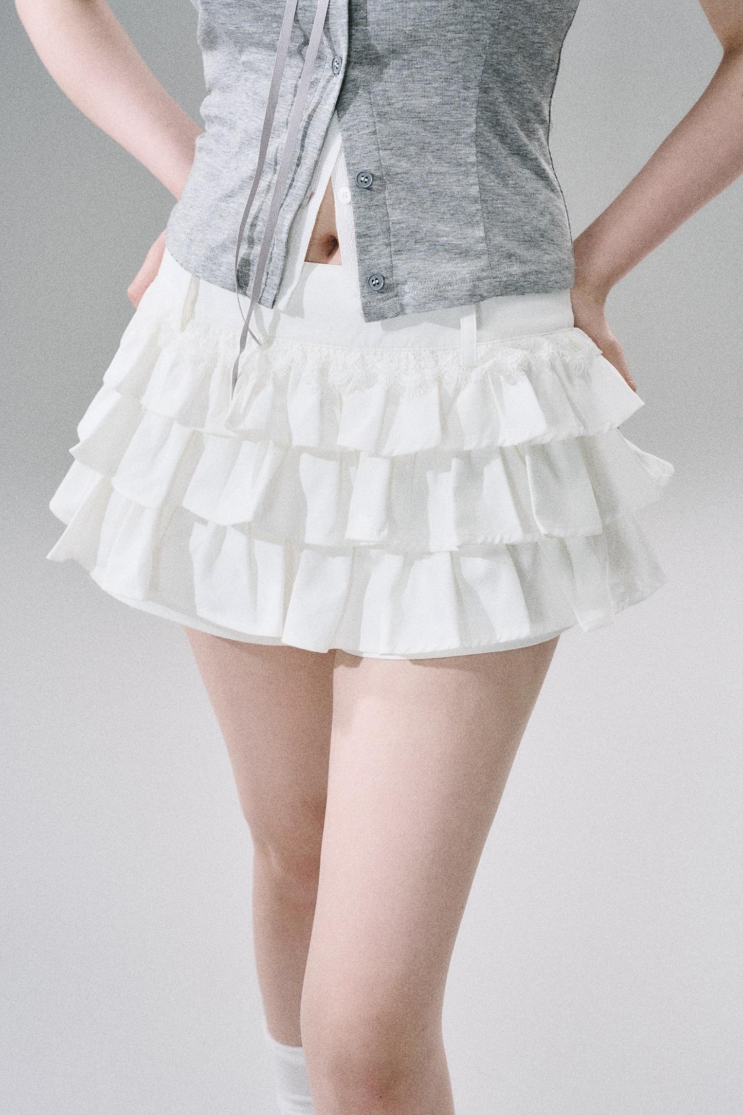 White Ruffle Lace Cargo Skirt