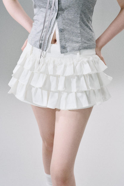 White Ruffle Lace Cargo Skirt