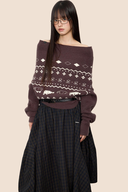 Vintage Lazy Shoulder Sweater