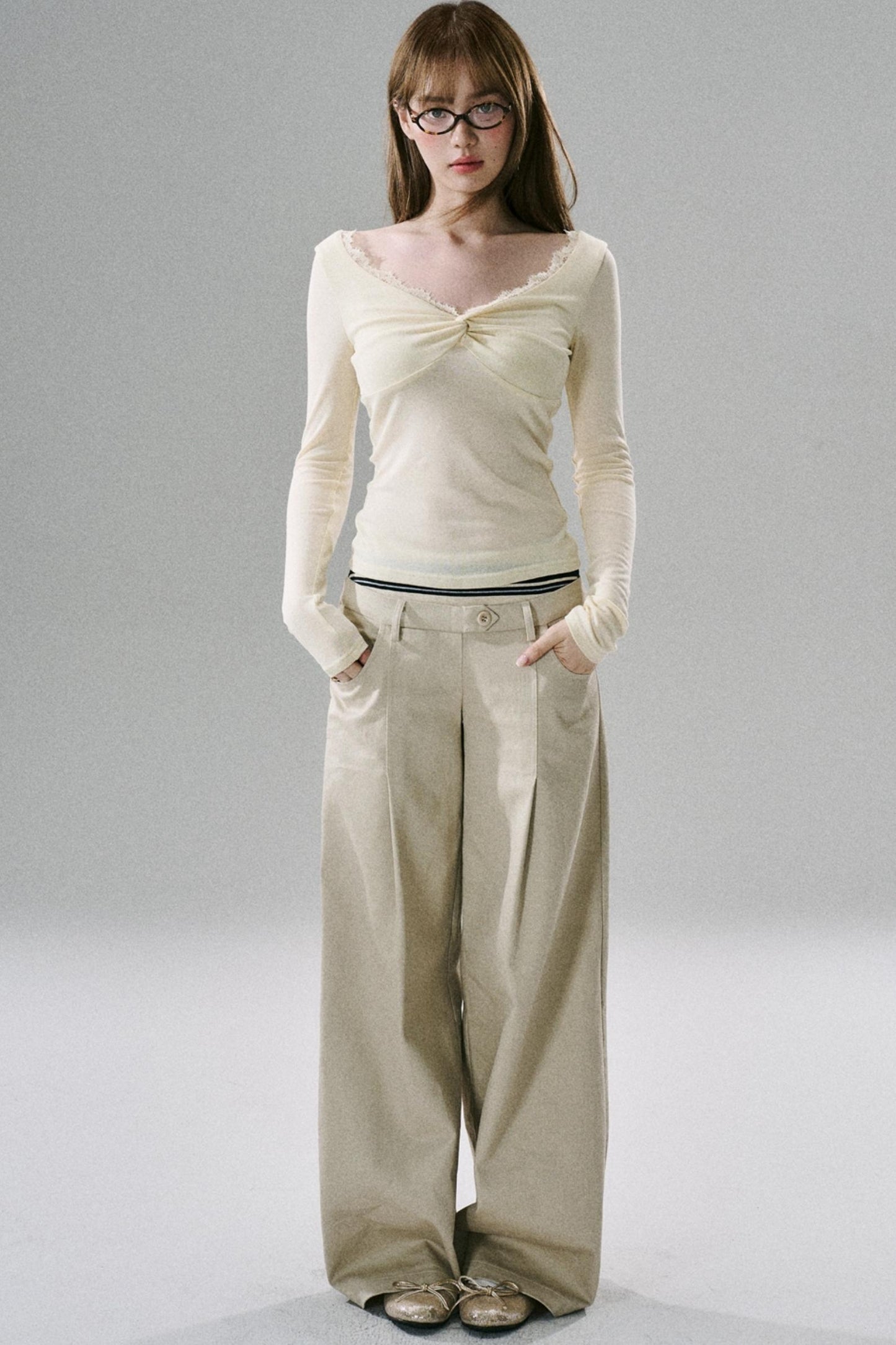 Slim Fit Panel Wide-Leg Trousers