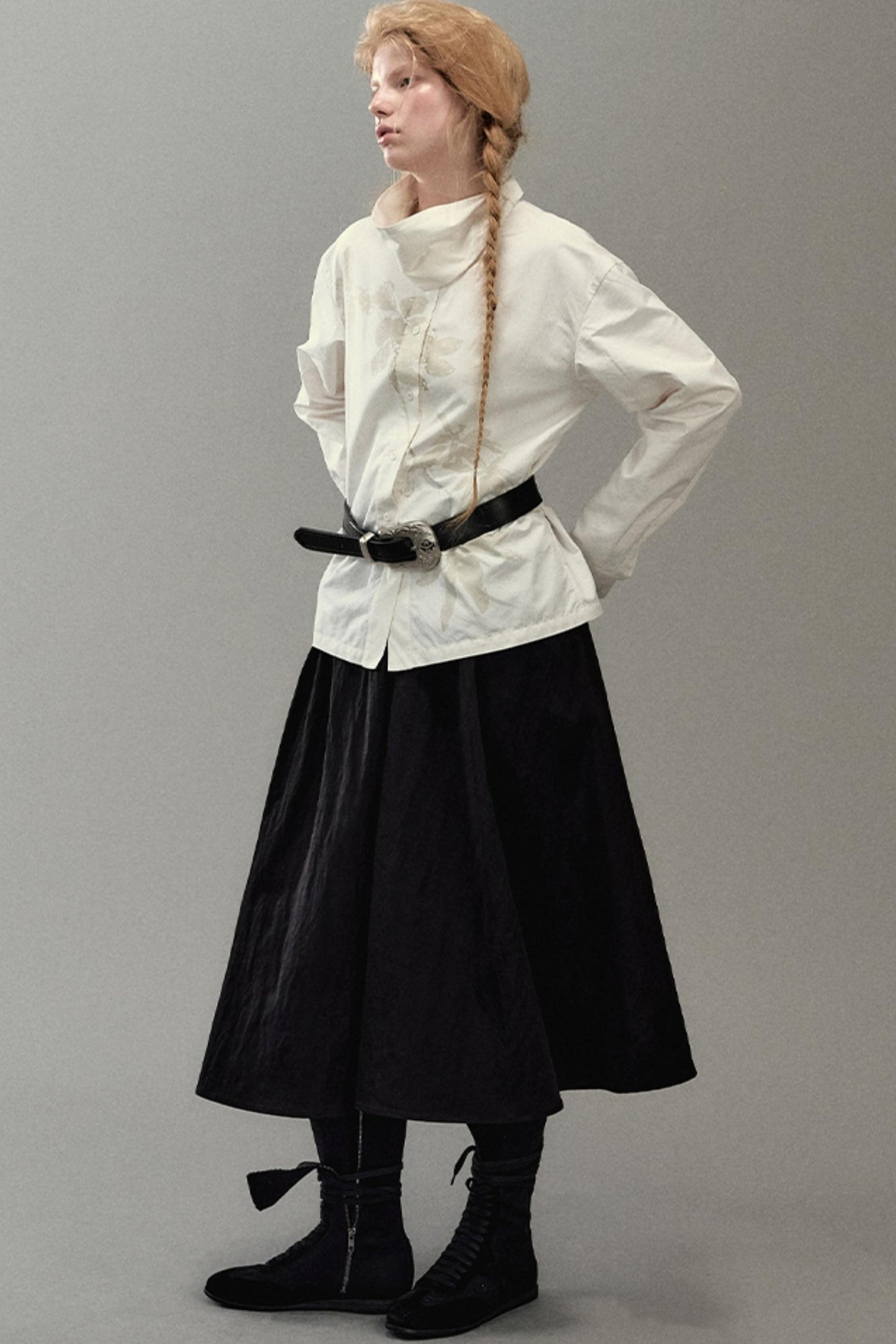 Pleated Pearlescent A-Swing Skirt