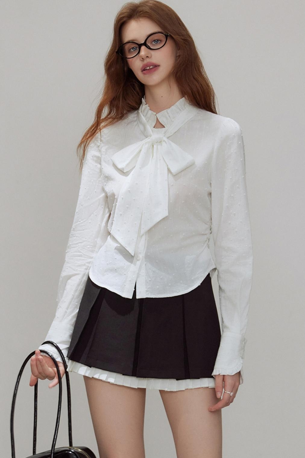 Autumn Texture Bow Strap Shirt