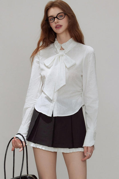 Autumn Texture Bow Strap Shirt