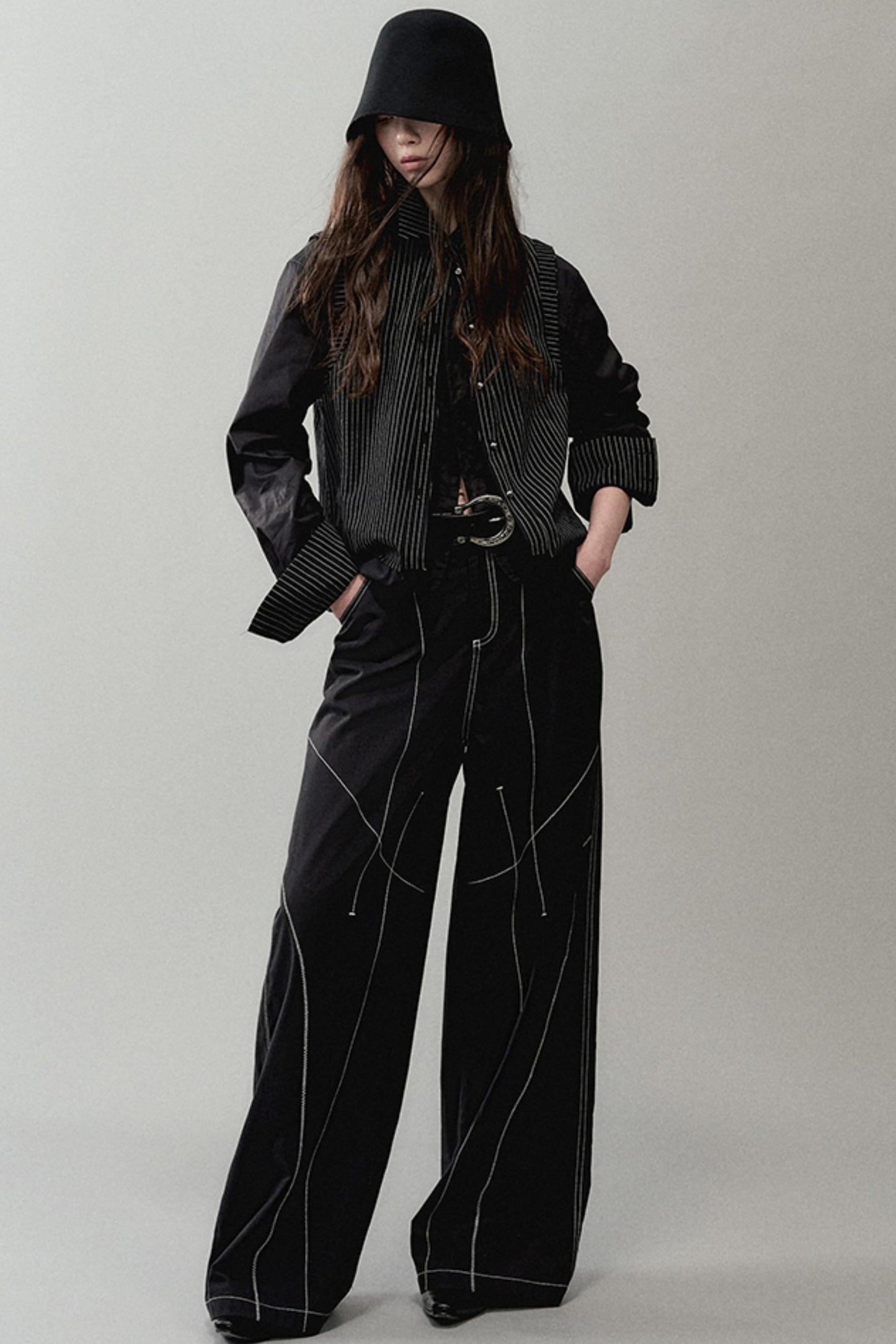 Contrast Wide-Leg Pants