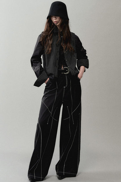 Contrast Wide-Leg Pants
