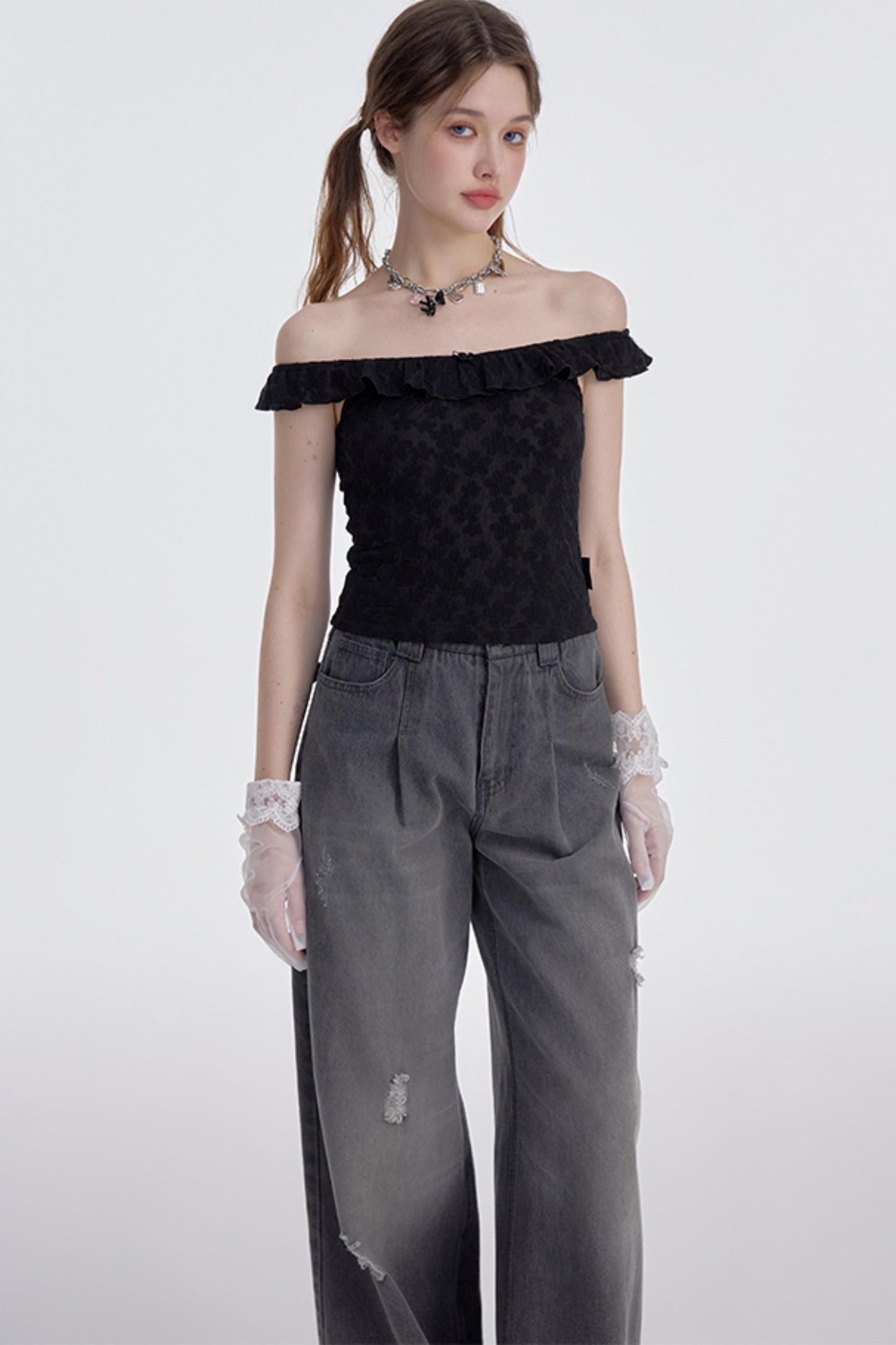 Floral Ruffled One-Shoulder Blouse