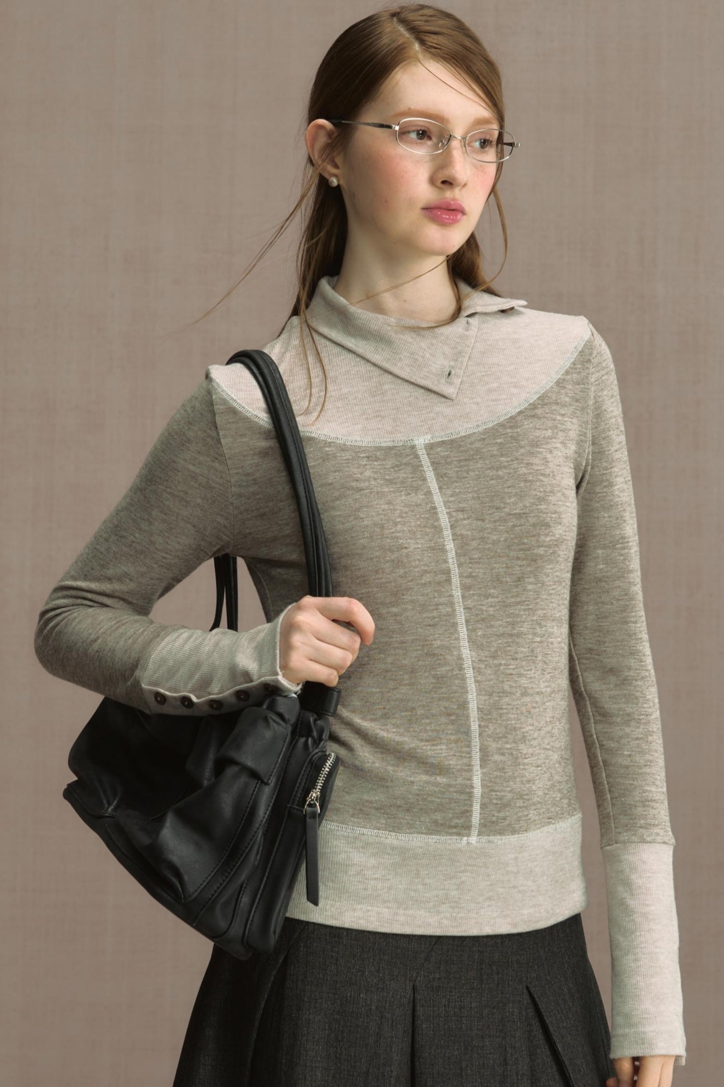 Glutinous Half-Turtleneck Knit T-shirt