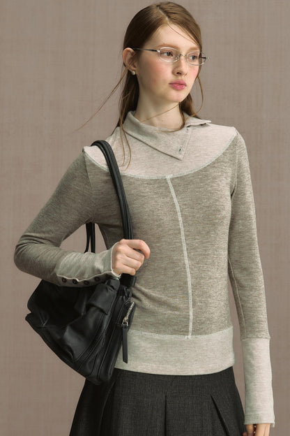 Glutinous Half-Turtleneck Knit T-shirt