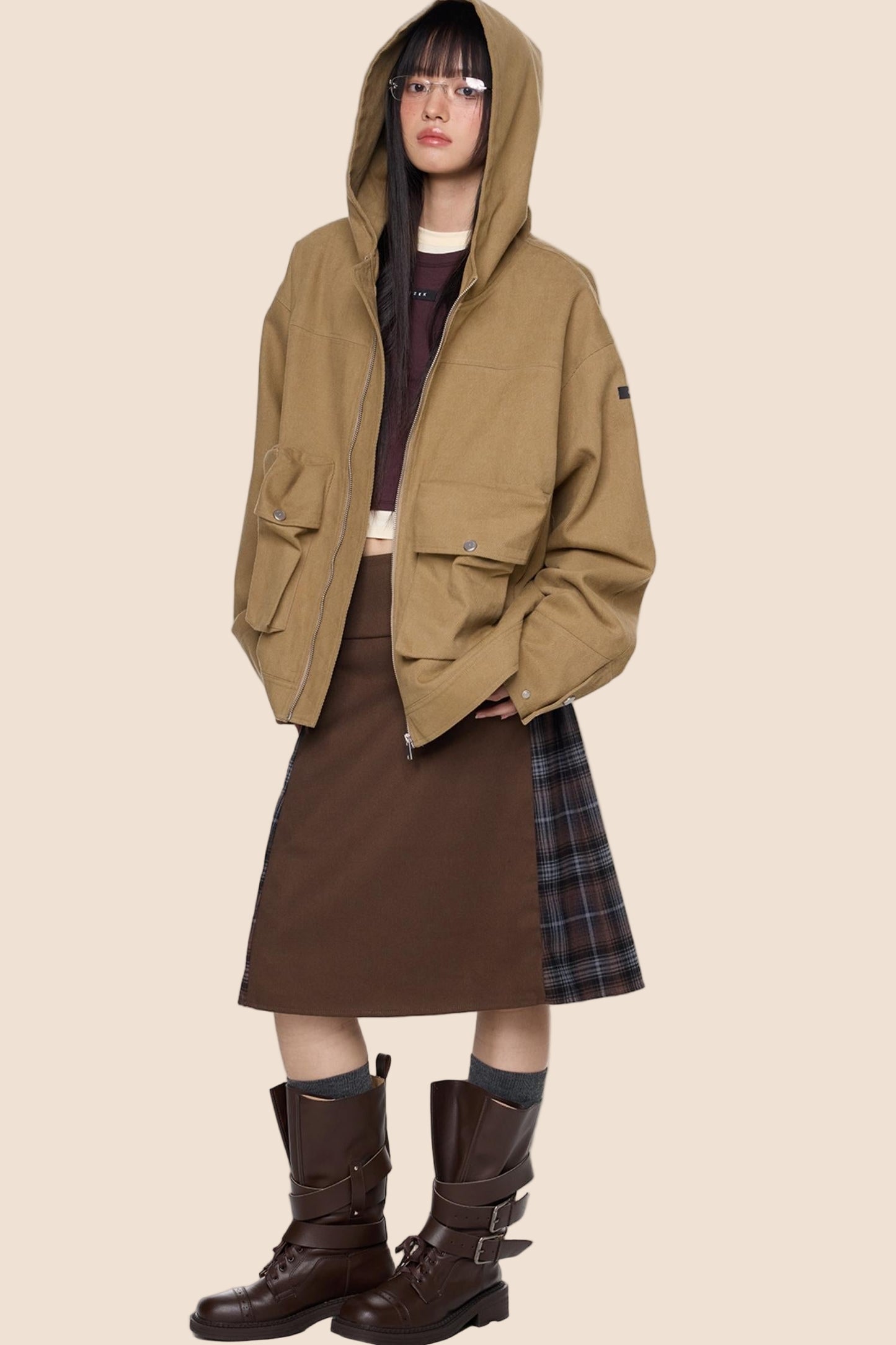 Vintage Fall Hooded Zip Jacket