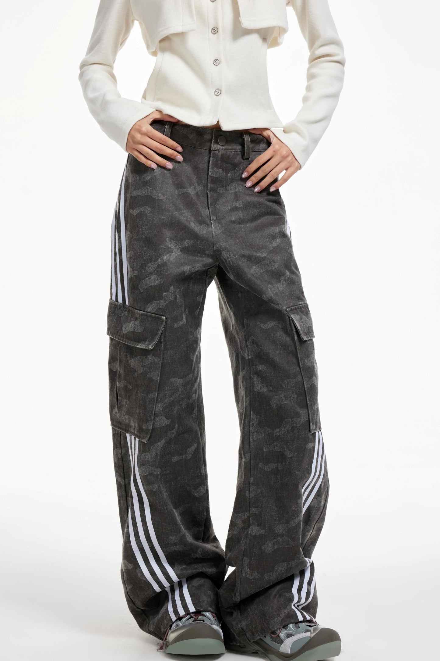 Gray Striped Cargo Pants