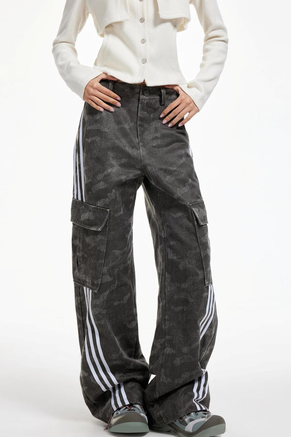 Gray Striped Cargo Pants