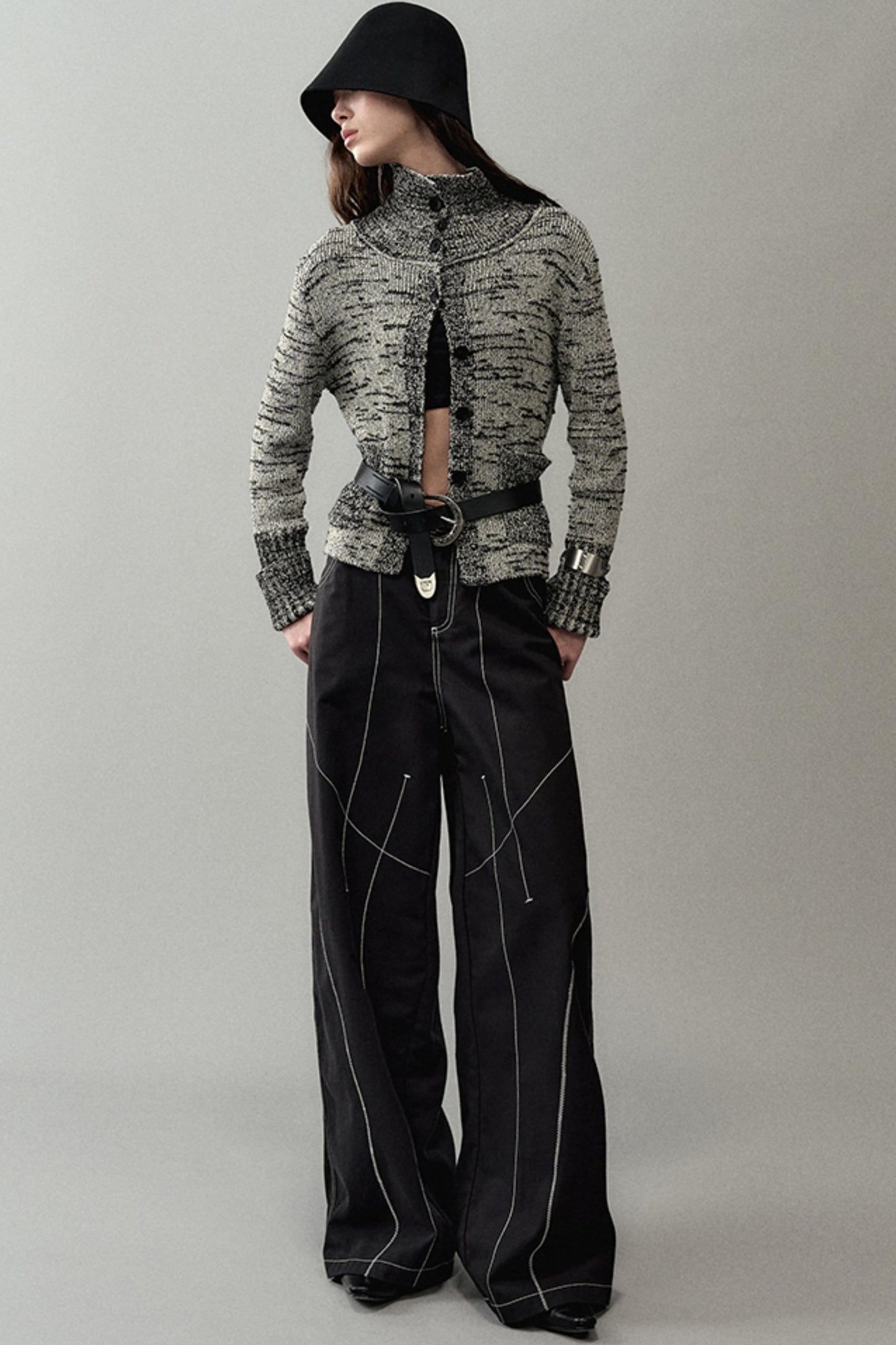 Contrast Wide-Leg Pants