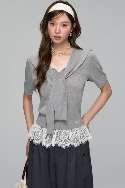 Short-Sleeved Lounge Knit Slacks Set-Up