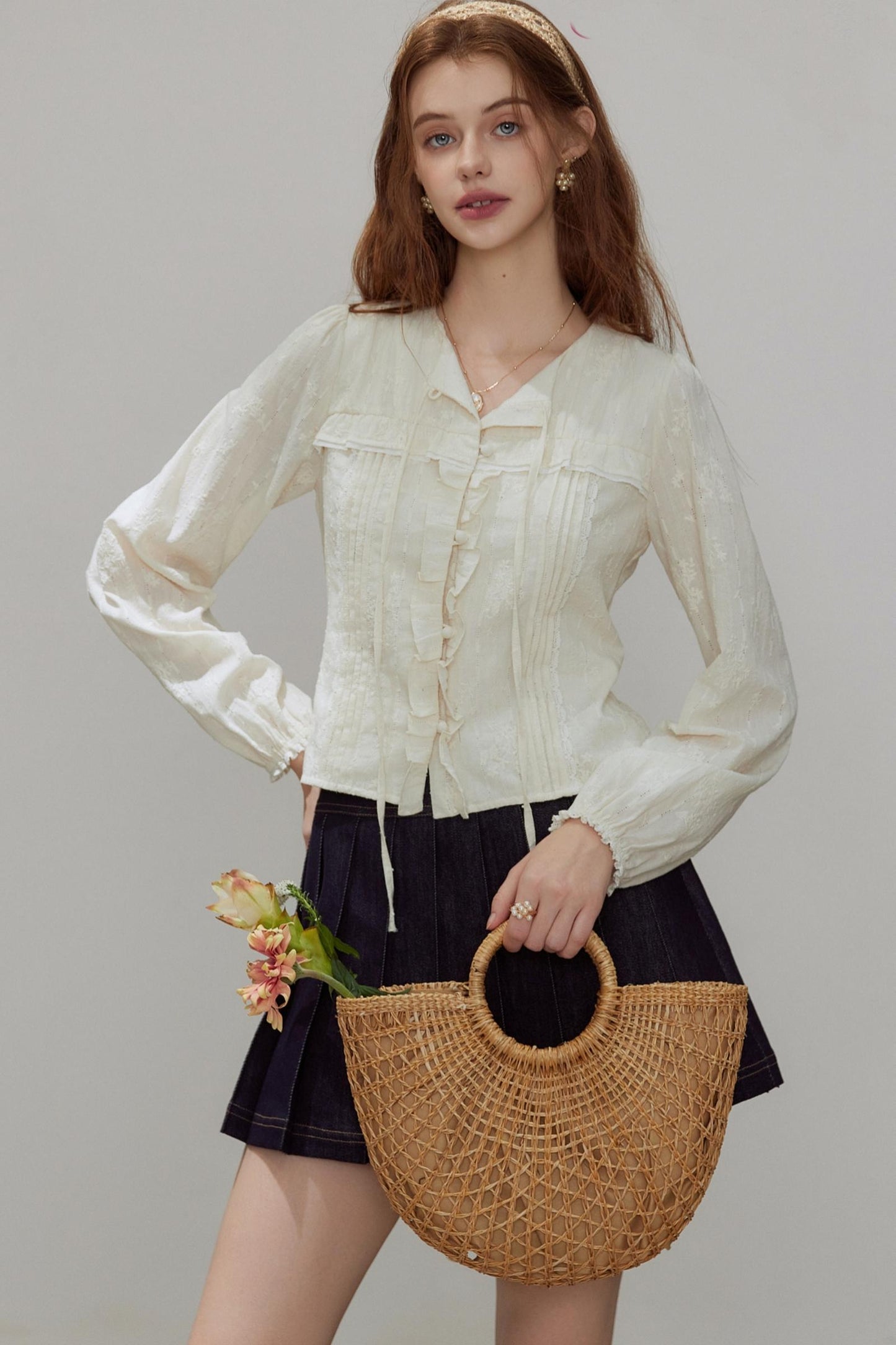 French Temperament V-Neck Shirt