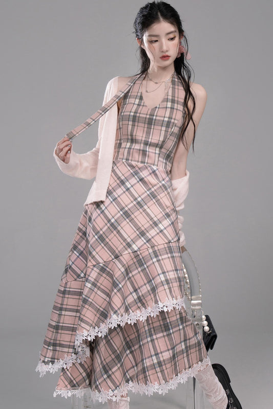 Grey Cherry Plaid Dress