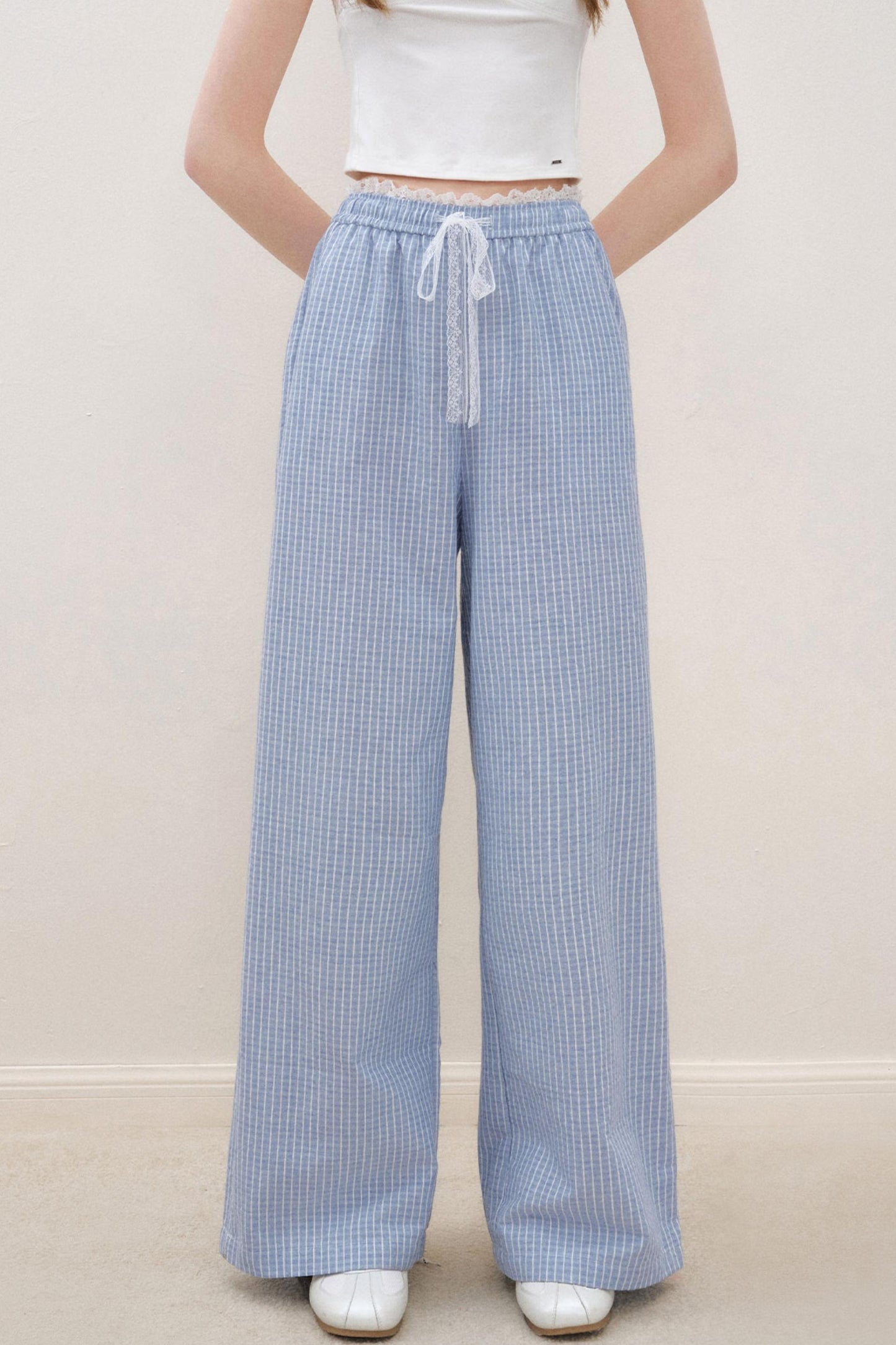 Lace-Trimmed Wide-Leg Trousers
